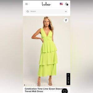 Lulus lime green celebration time tiered midi dress